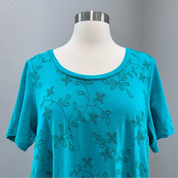 LOGO by Lori Goldstein Embroidered Top with Eyelet Hem - Picture 2 of 12